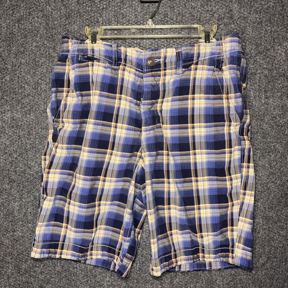 Y2k Abercrombie & Fitch Short Mens Sz 32 Plaid Blue Drawstring Button Fly Heavy